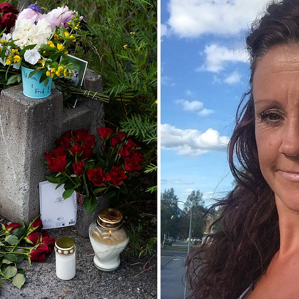 Blommor utanför grindarna till fallskärmsklubben i Umeå samt Jenny Eriksson.