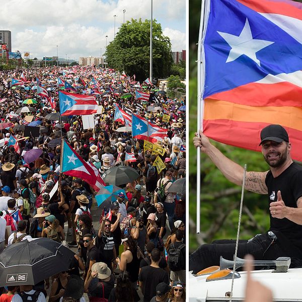 Hundratusentals demonstrerar i San Juan under måndagen. Även världsartisten Ricky Martin deltog.