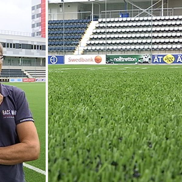 Hans Mayer står och ser funderas ut på konstgräset i Linköpings arena.