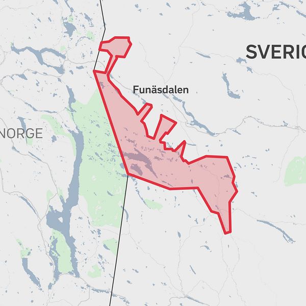Kartbild över södra Härjedalen. Samebyn Ruvhten Sijtes åretruntmarker är rödmarkerade.
