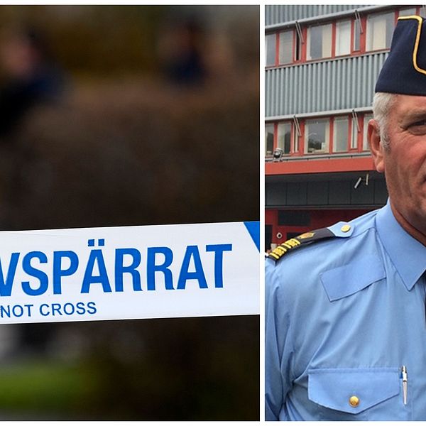 två bilder. Polisavspärrning och polisens presstalesperson Mikael Hedström.