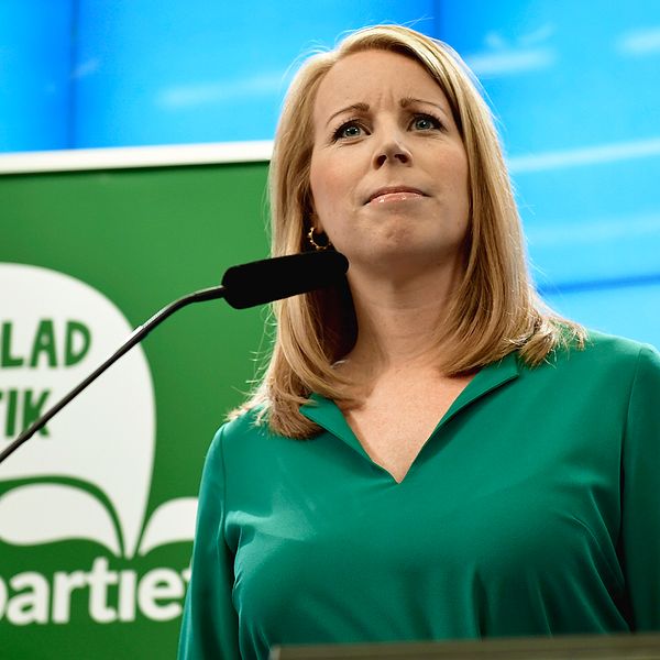 Centerpartiets partiledare Annie Lööf i riksdagegens pressrum