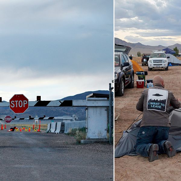 Besökare slår upp tält utanför Little A'Le'Inn i Nevada inför festivalerna som arrangerats efter Facebook-eventet om att storma Area 51.