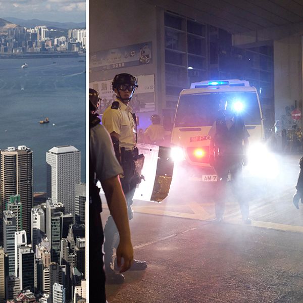 Amnesty ger demonstranterna i Hong Kong rätt och säger i en ny rapport att invånarnas rättigheter begränsats successivt ända sedan 2003. Till höger kravallpolis på gatorna under de fortsatta protesterna under måndagen.