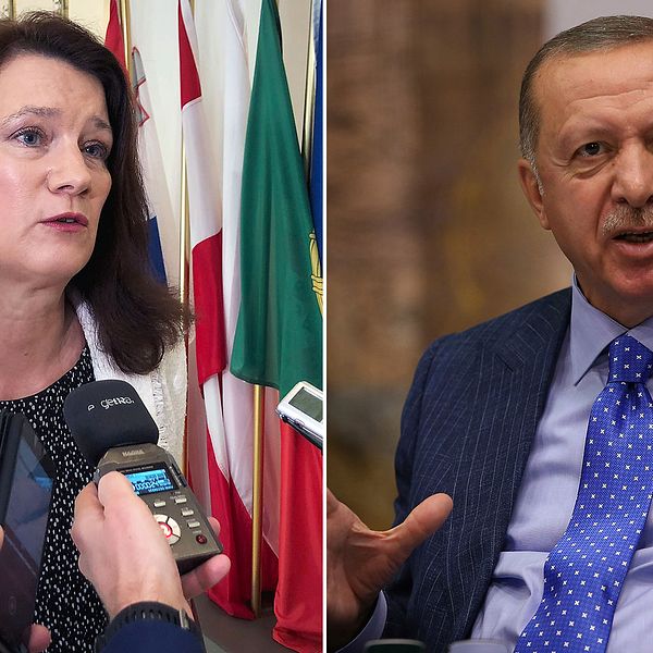 Sveriges utrikesminister Ann Linde (S) och Turkiets president Erdogan