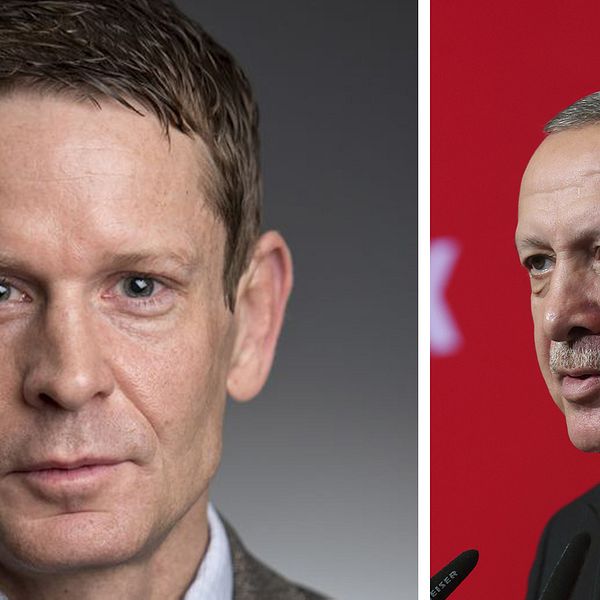 USA-experten och statsvetaren Björn Ottosson till vänster. Turkiets president Erdogan till höger.