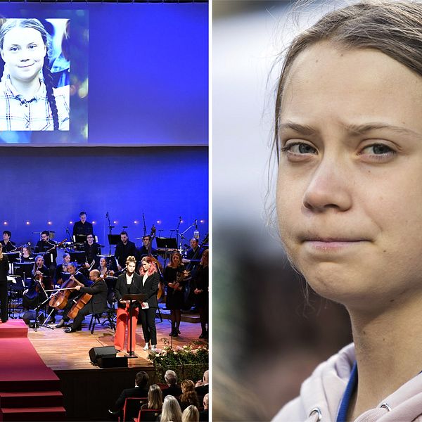 Bild från galan och en bild på Greta Thunberg