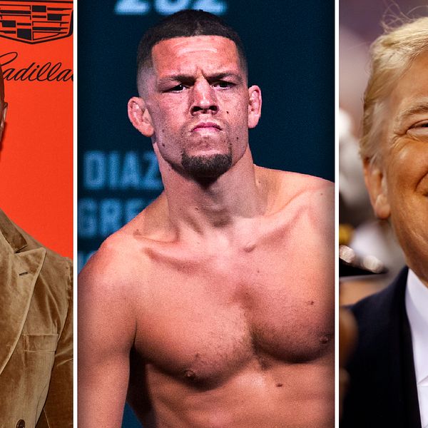 Från vänster: Filmstjärnan Dwayne ”The Rock” Johnson, UFC-stjärnan Nate Diaz och USA:s president Donald Trump.