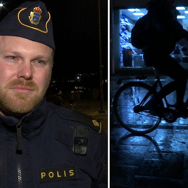 Oskar Åberg, yttre befäl vid polisen i Uppsala, tycker att alldeles för många saknar belysning på sin cykel.