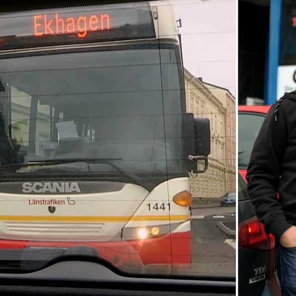 Trafikläraren Fredrik Lindhoff och en lokalbuss i Jönköping
