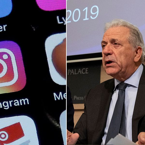 EU:s kommissionär för migration och inrikes frågor, Dimitris Avramopoulos (höger), presenterade narkotikarapporten i Bryssel den 26 november 2019.