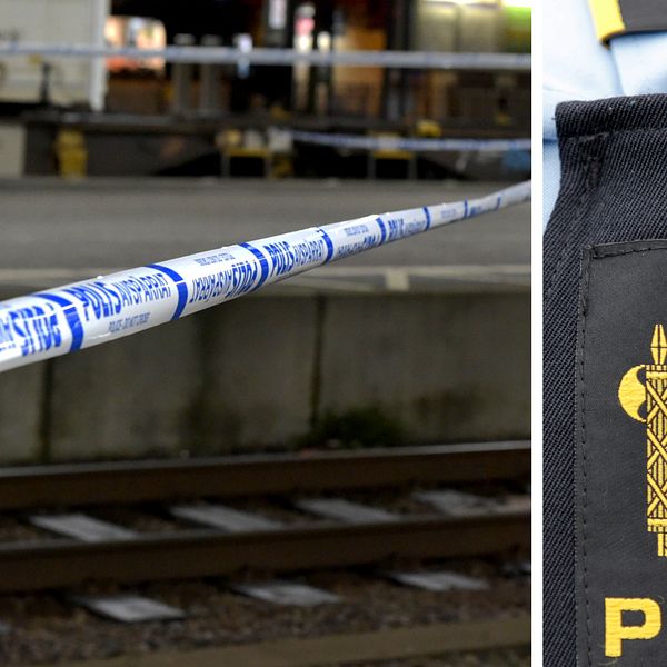 Polisavspärrningar över tågspåret i Lund efter att en kvinna skadades allvarligt då hon misstänks blivit nedknuffad framför ett tåg i måndags. Infälld bild på en norsk polisuniform.