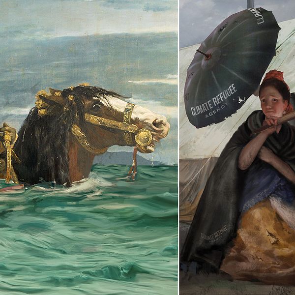 Velásquez målning Felipe till häst har hamnat under vatten och den omgjorda Goyamålningen sätter fingret på framtida klimatflyktingars situation.
