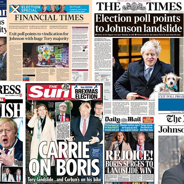Några av de brittiska tidningarnas förstasidor efter det brittiska parlamentsvalet.