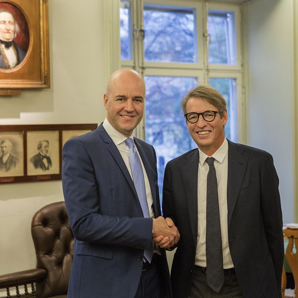 Förre statsministern och moderatledaren Fredrik Reinfeldt och bokförläggare Albert Bonnier.