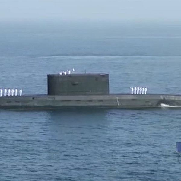 Skärmdump när Iransk statlig tv visar en ubåt som deltar i den Iransk-rysk-kinesiska miltärövningen som inleddes i Indiska oceanen och Omanbukten den 27 december 2019.