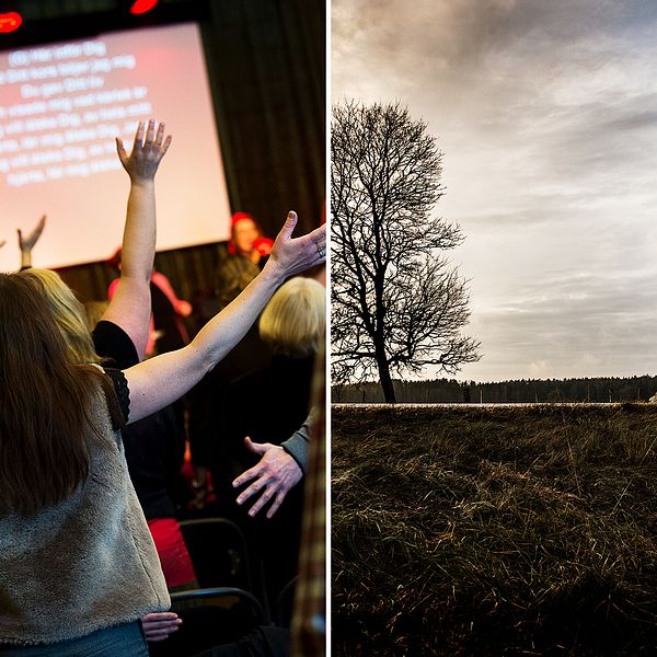 För andra gången på 20 år står medlemmar i Filadelfiaförsamlingen i Knutby åtalade för våldsbrott. På bilden till vänster syns en gudstjänst i Knutby Filadelfia tagen 2013.