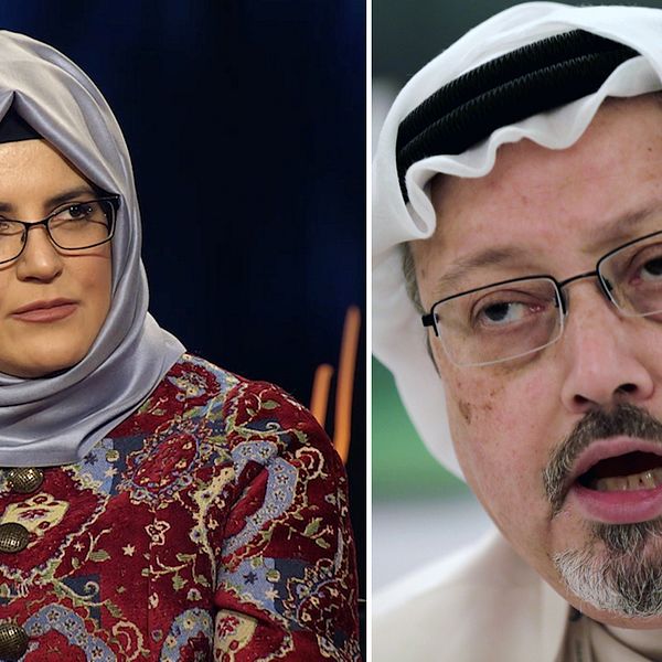 Jamal Khashoggis fästmö Hatice Cengiz och Jamal Khashoggi.