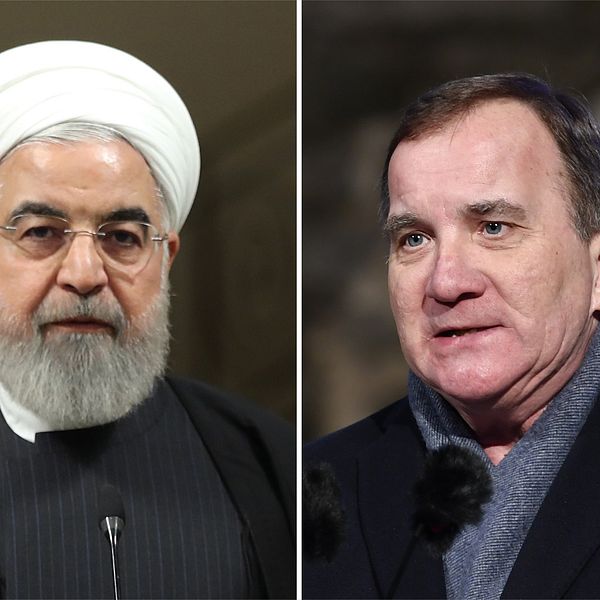 Split bild på Irans president Hassan Rouhani och statsminister Stefan Löfven