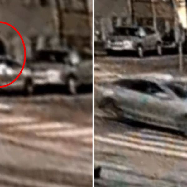 Bilder från övervakningskamera som visar hur en person går till en bil och åker iväg.