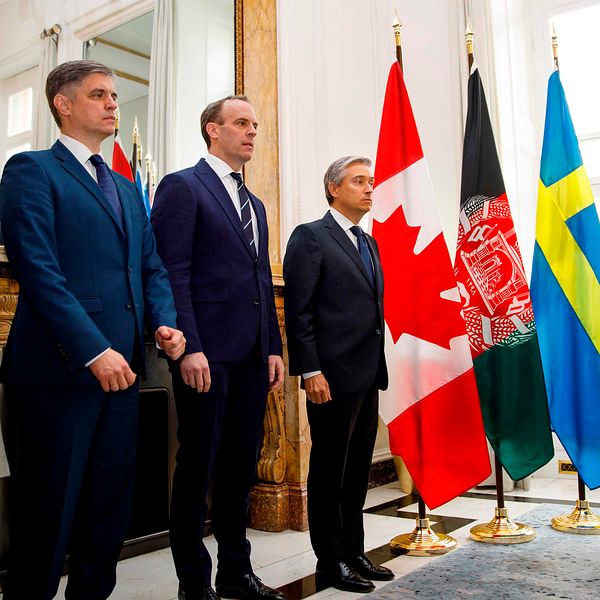 Ann Linde, Vadym Prystajko, Dominic Raab och François-Philippe Champagne