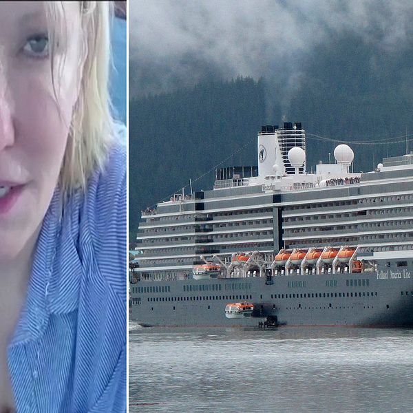 Selfie på Angela och bild på skeppet lång ifrån.
