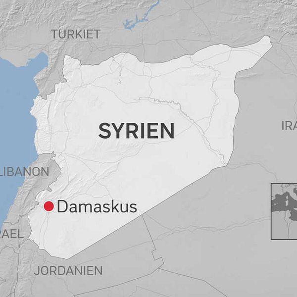 En karta över syrien med Damaskus utpekat.