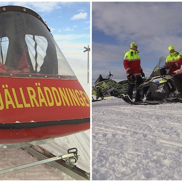 Två fjällräddare pratar med polisen i Grövelsjöfjällen.