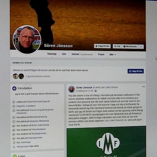 Bakom uppropet på Facebook om insamlingen står Sören Jönsson, målvaktstränare i Degerfors IF.