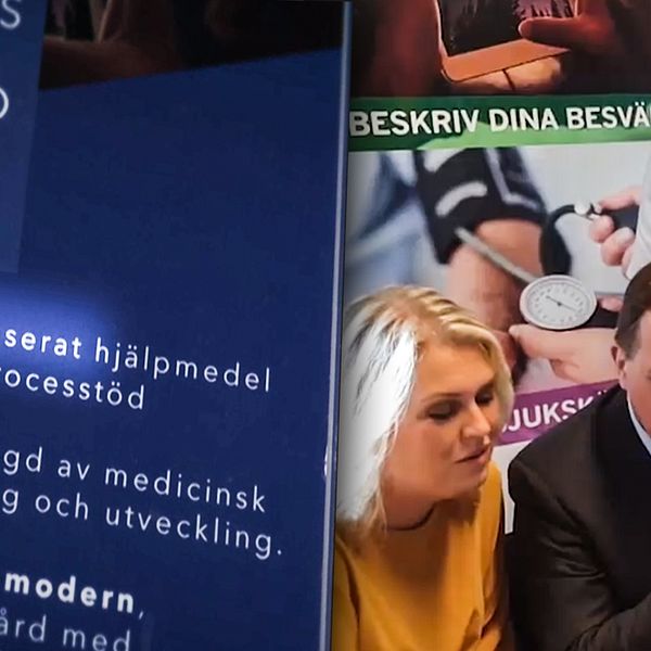 Innovatören bakom ”Vårdexpressen”, Damon Tojjar, visar upp det för statsminister Stefan Löfven (S) och socialminister Lena Hallengren (S).