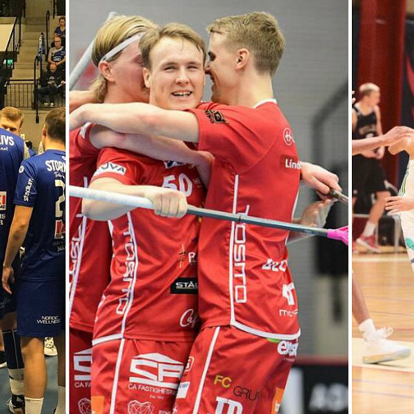 Handbollsspelare, innebandyspelare och basketspelare i tre olika bilder bredvid varandra.