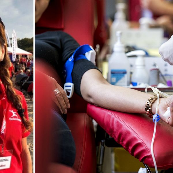 Carina Johansson, avdelningschef på länets blodcentraler och en patient som ger blod.