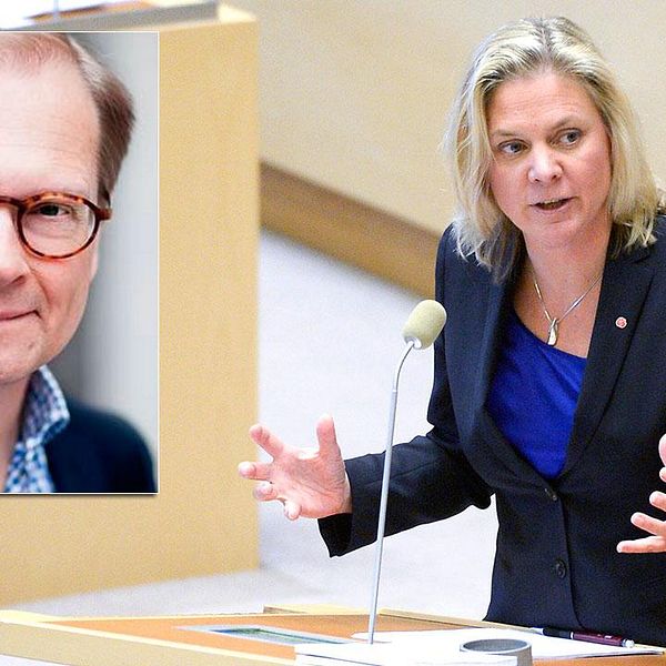 SVT:s inrikespolitiske kommentator Mats Knutson och finansminister Magdalena Andersson (S)