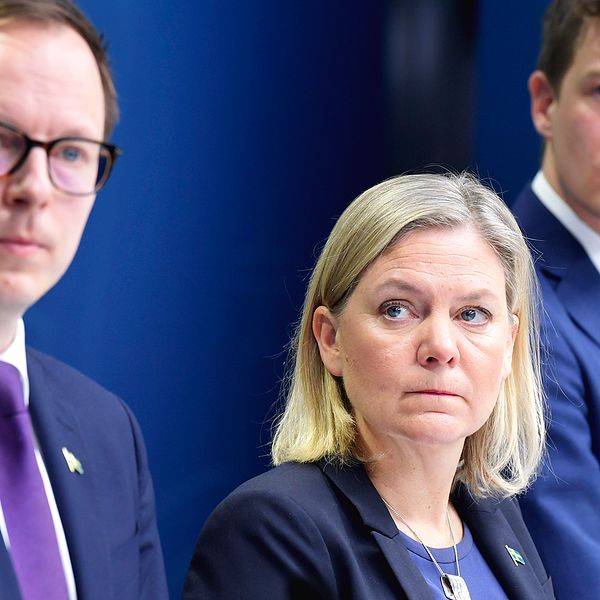 Finansmarknadsminister Per Bolund (MP), Mats Persson, ekonomisk-politisk talesperson för L, finansminister Magdalena Andersson (S) och Emil Källström, ekonomisk-politisk talesperson för C.