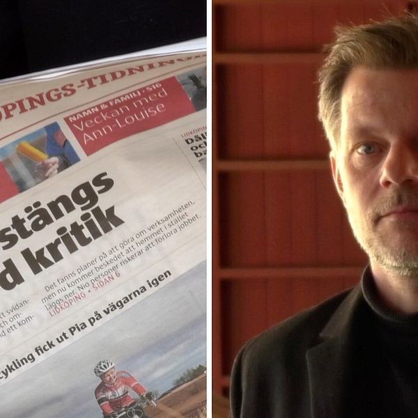 Calle Sundblad, chefredaktör på Nya Lidköpings-Tidningen och del av NLT:s förstasida