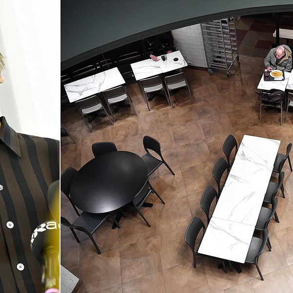 Till vänster Annika Sundén, analyschef på Arbetsförmedlingen, och till höger med en i princip tom restaurang.