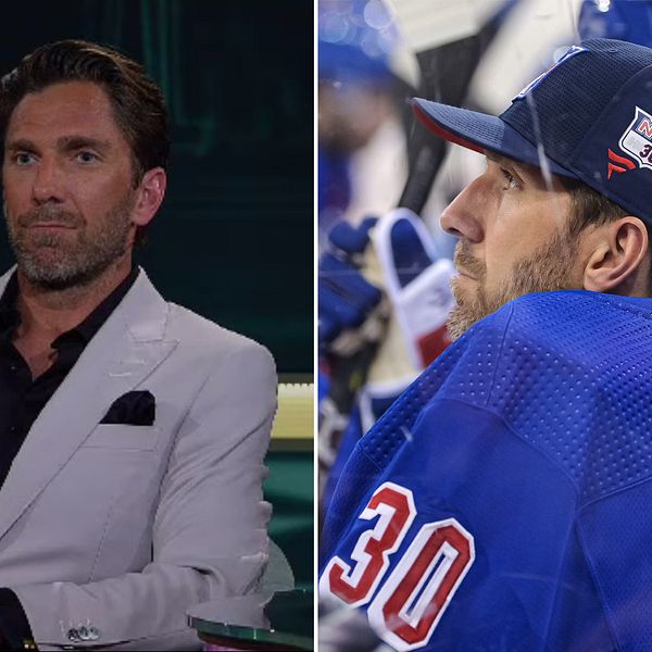 Henrik Lundqvist i SVT:s program Luuk & Hallberg och på bänken i New York-tröjan.