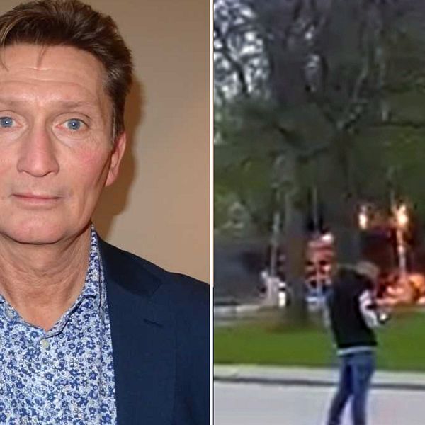 Ett montage: till vänster Tex Kihlström, som är chef för Svealandstrafiken. Till höger en  bild på en buss som brinner och en människa som står i förgrunden.