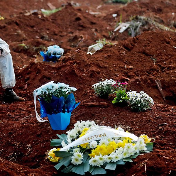 En gravgrävare på kyrkogården Vila formosa i São Paulo. På tolv timmar begravdes 62 personer.