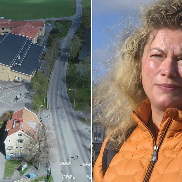 Therése Kanerva, förälder och lärare på Bergums skola i Olofstorp, är orolig över att trafiken kan öka precis intill skolan.