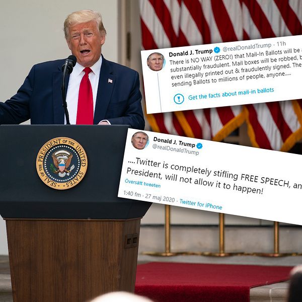 Ett av Donald Trumps inlägg på Twitter har markerats med en faktagranskning, något presidenten inte uppskattar och anklagar plattformen för att ”kväva yttrandefriheten”.