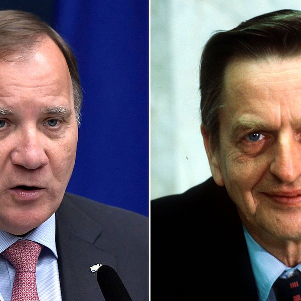 Statsminister Stefan Löfven (S) och Olof Palme