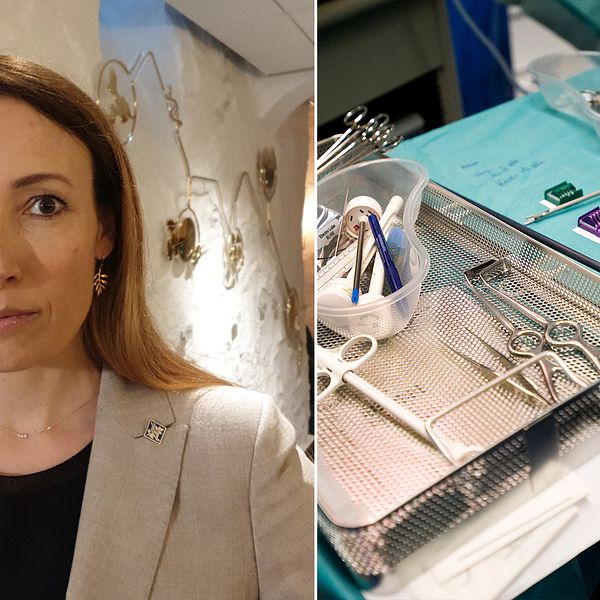 Heidi Stensmyren, ordförande i Läkarförbundet, menar att vårdskulden i Sverige är oroväckande stor – och det var den redan innan pandemin, menar hon. Montage med Stensmyren och ett operationsbord.