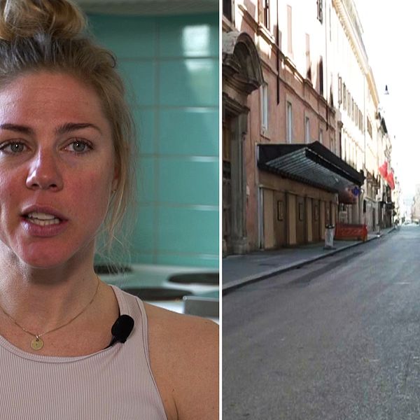 Emilia Fahlin i intervju med SVT Sport och tom gata i Spanien.