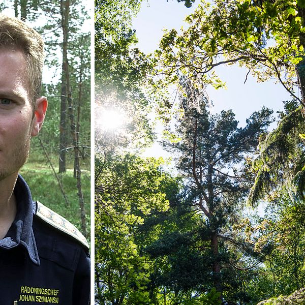 Johan Szimanski, räddningsledare Mora räddningstjänst och ett träd i skogen.