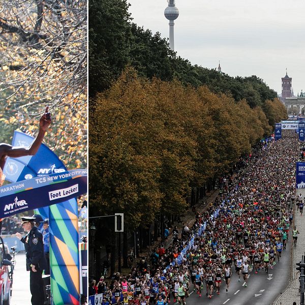 Varken New York Marathon (till vänster) eller Berlin Marathon (höger) kommer avgöras 2020.