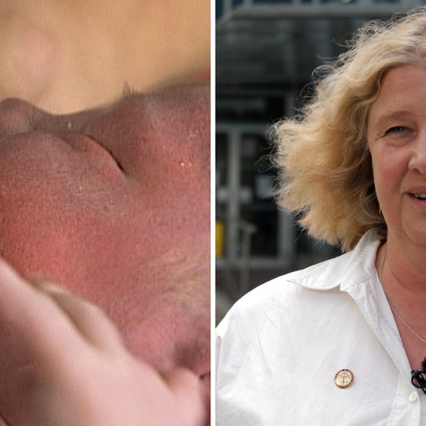 En nyfödd på förlossningen i splitt med Eva Nordlund från förbundet.