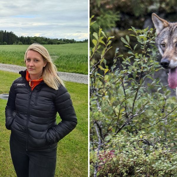 En man och en kvinna i svarta jackor på gräset framför en grusväg.