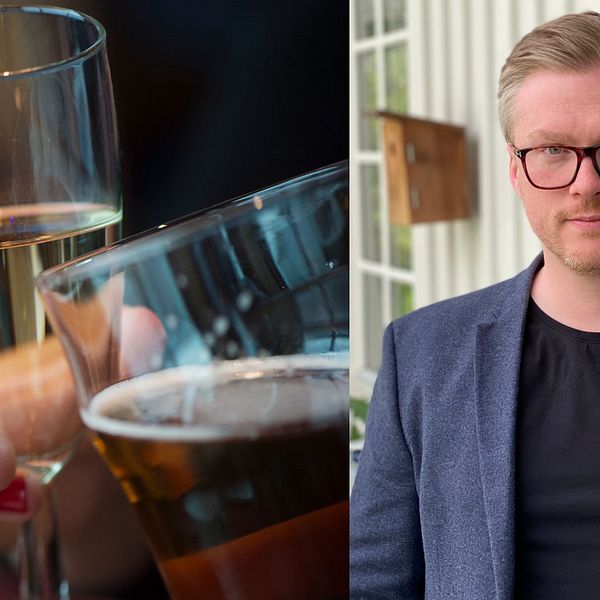 Montage av två bilder. Till vänster glas som skålar, till höger en bild på Kristian Hellström, enhetschef på miljökontoret.