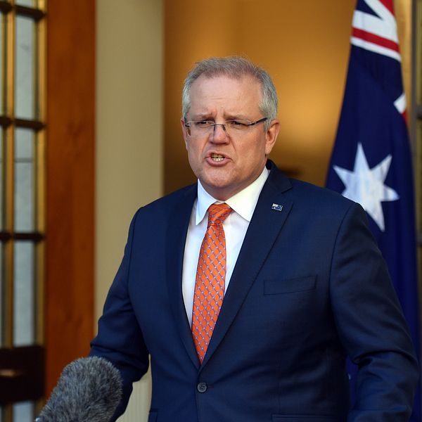 Australiens premiärminister Scott Morrisson under en presskonferens på torsdagen.
